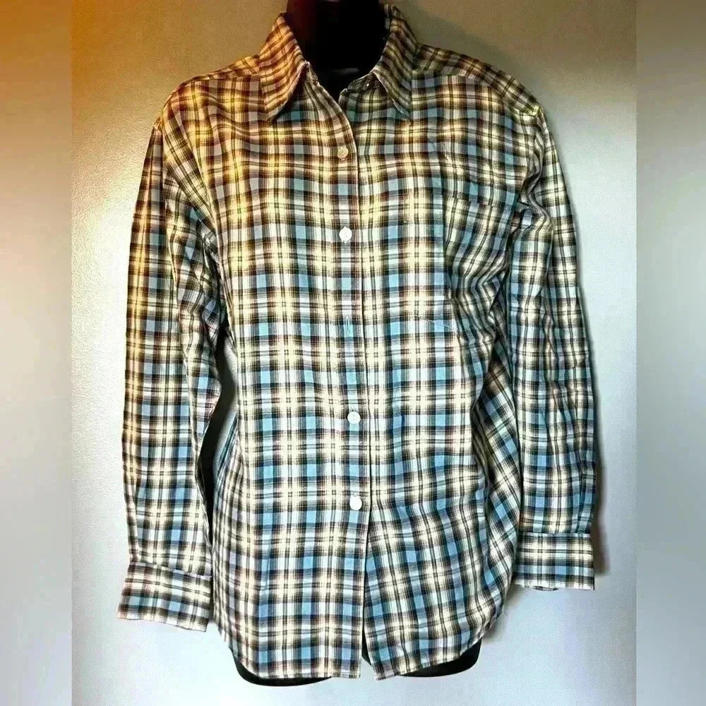 Jones New York Country Plaid Shirt Womens Sz 12 EUC 100% Cotton‎